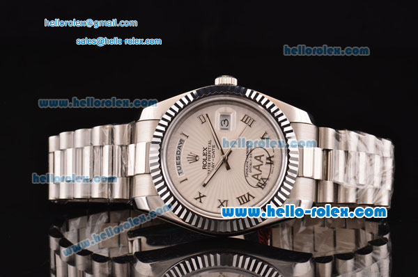 Rolex Day-Date II Automatic Movement White Dial with Silver Rome Numeral Marker and SS Strap - Click Image to Close